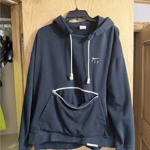 Nike Navy Crewneck Hoodie with White Drawcords & Front Zip Pouch